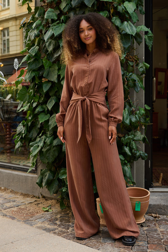 Froks Carla Sleeve Long Body Dragt / Earth brown & Gold lines