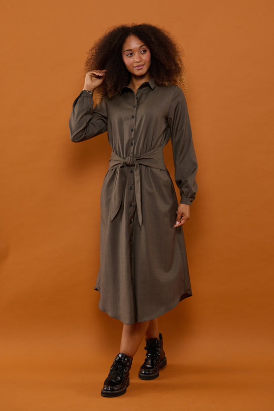 Froks Carla Sleeve Kjole / Bark brown wool