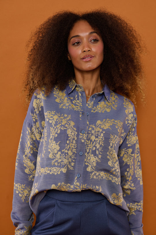 Second Arrival Kaya Long Skjorte / Blue & Golden flora