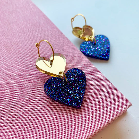 ByFossdal All 4 Love Øreringe / Golden & Blue glitter