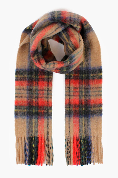 Manzini Fluffy Skotsk Tartan Tørklæde / Camel #7517