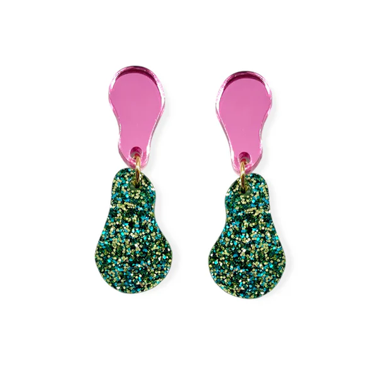 ByFossdal Drip 'n' Drops Øreringe / Pink & Green glitter