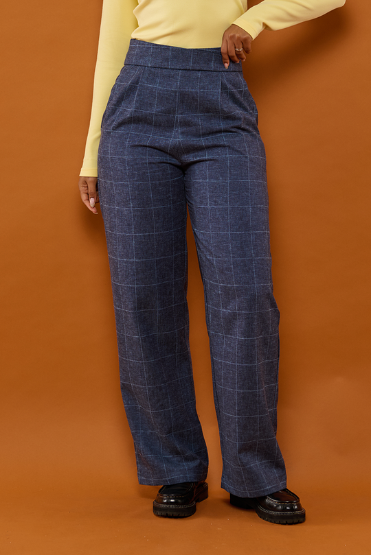 Second Arrival Wide Lotus Bukser / Blue check wool